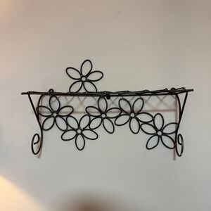 Vintage Wrought Iron Floral Wall Shelf Cottagecore Metal Wall Decor y2k daisy
